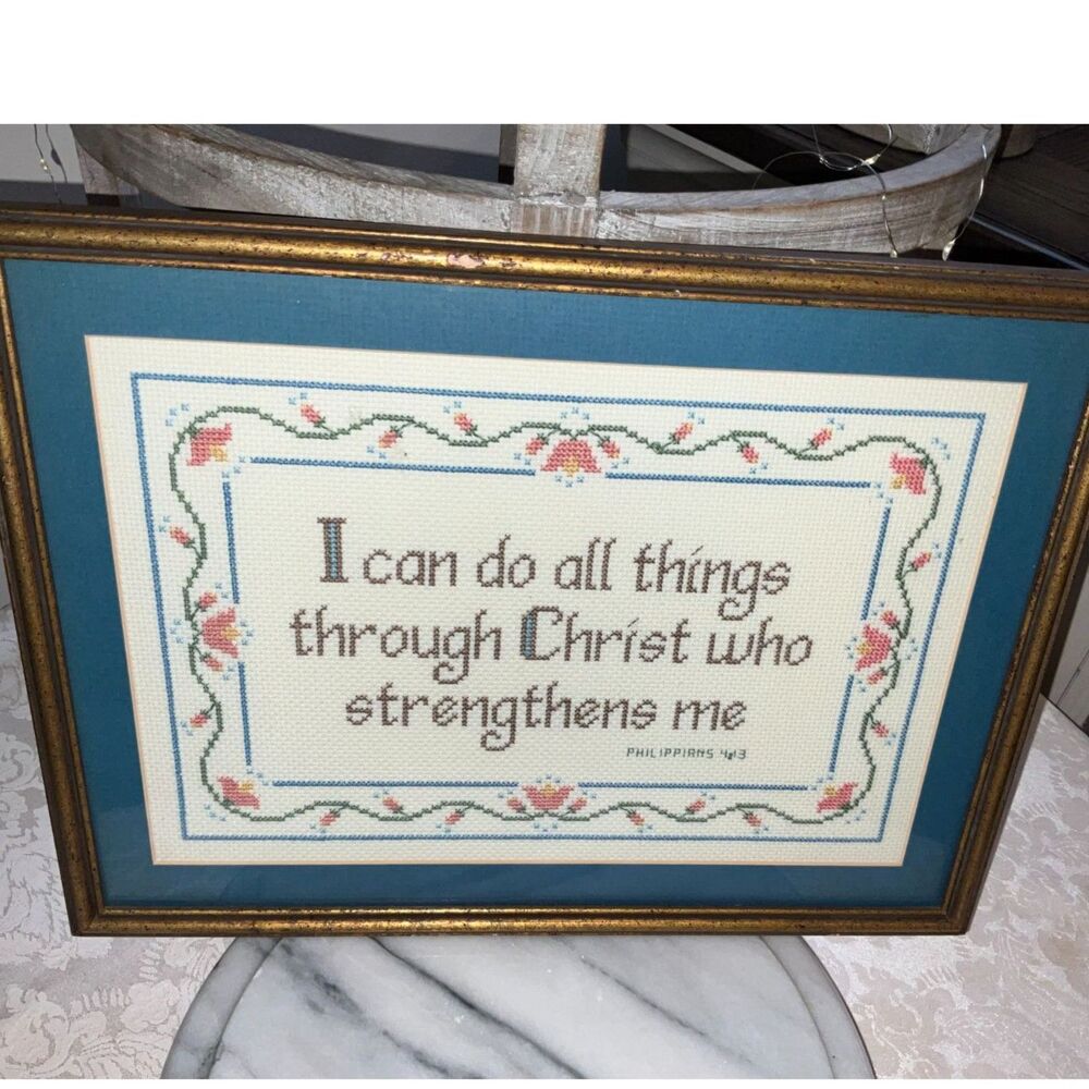 Vintage Bible Needlepoint I can do all things through Christ who strengthens me